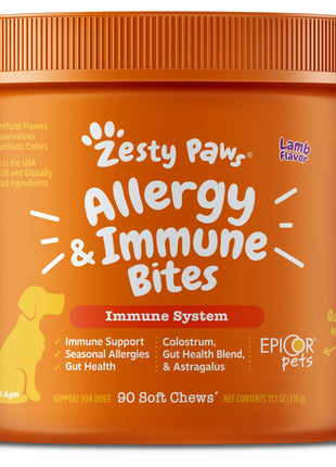 Zesty Paws Dog Allergy Relief- Dog Itching Skin Relief- Dog Probiotics for Itchy Skin and Itchy Ears- Dog Allergy Paw Relief- Dog Allergy Chews- Dog Itch Relief - Dog Skin Allergy Relief - Lamb - 90ct