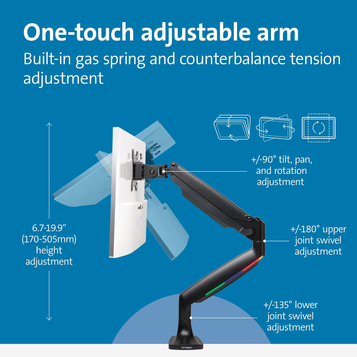 Kensington SmartFit One-Touch Height Adjustable Single Monitor Arm - Black (K59600WW)
