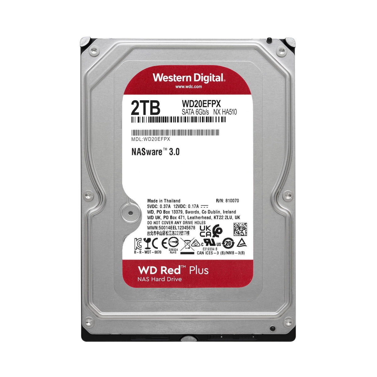 Western Digital 2TB WD Red Plus NAS Internal Hard Drive HDD - 5400 RPM, SATA 6 Gb/s, CMR, 64 MB Cache, 3.5" -WD20EFPX