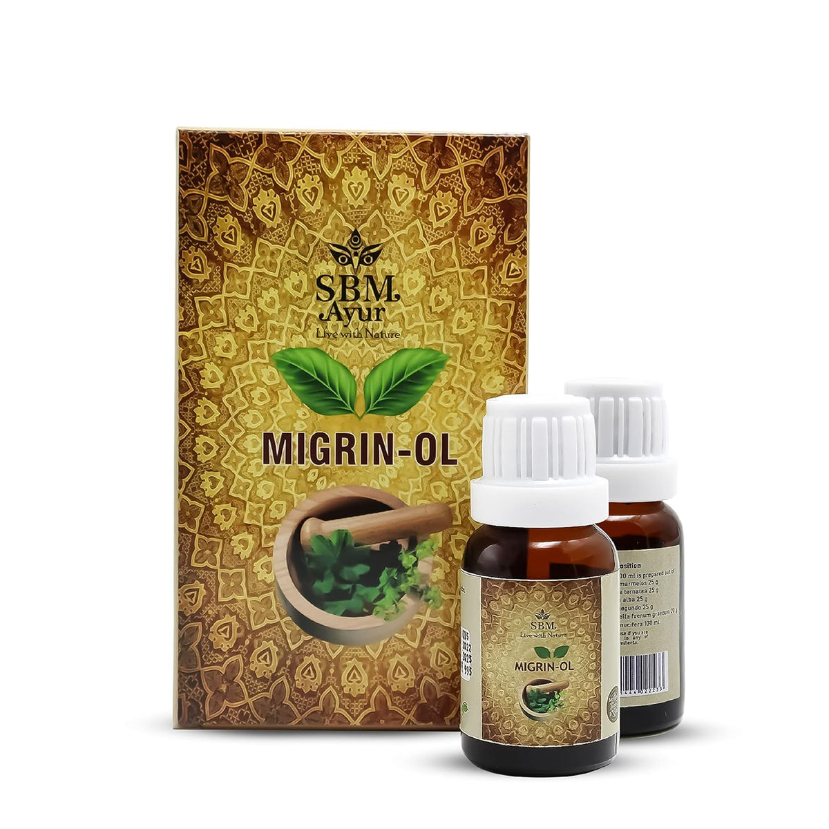 SBM Ayur MIGRIN-OL Ayurvedic Oil with Natural Ingredients 13 ml | May helps to Cure Migraine Headache & Hypertension - Only with External Application | No Medicine Intake Required