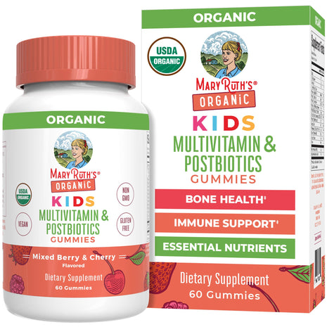 MaryRuth Organics Kids Vitamins | USDA Organic | Multivitamin Gummies + Postbiotics for Ages 4+ | Lactobacillus Rhamnosus | Vegan | Non GMO | 60 Count
