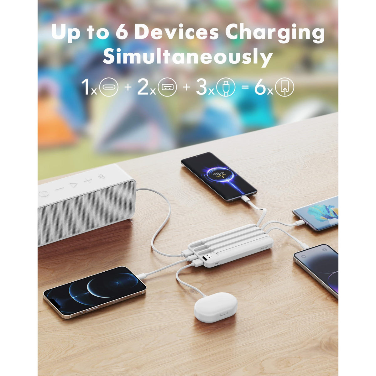 Charmast Portable Charger with Built in Cables, Power Bank with Cords Wires, Slim 10000mAh Travel Battery Pack 6 Outputs 3 Inputs 3A Fast Charging for Samsung Google Pixel LG Moto iPhone iPad