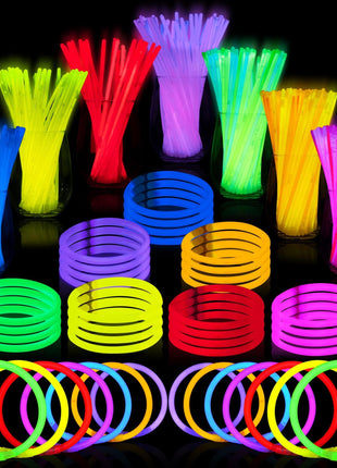 JOYIN 100 Pcs 8" Glow sticks Bulk Party Favors Pack, Neon Glow in the Dark Party Supplies, Light Up Necklaces and Bracelets with Connectors, Easter, Football, Birthday Decorations