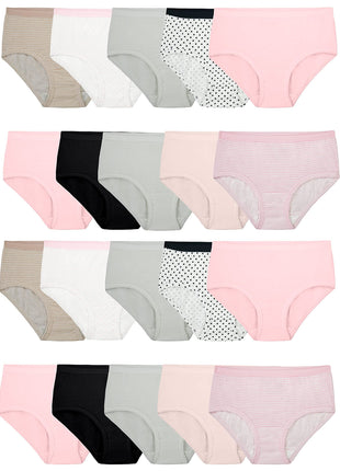 Fruit of the Loom Girls' Tag Free Cotton Brief Underwear Multipacks, Brief-20 Pack-Black/Pink/Grey