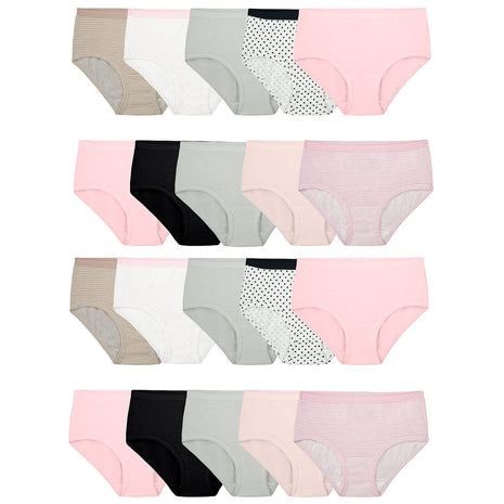 Fruit of the Loom Girls' Tag Free Cotton Brief Underwear Multipacks, Brief-20 Pack-Black/Pink/Grey