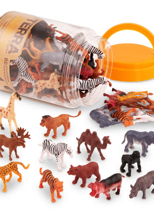 Terra by Battat Wild Animal Figurines Tube, 60 Mini Safari Figures, Animals | 60 realistic mini wild animal figures in a portable tube for pretend play, crafts, dioramas, sensory bins, Animals, 3+ Years