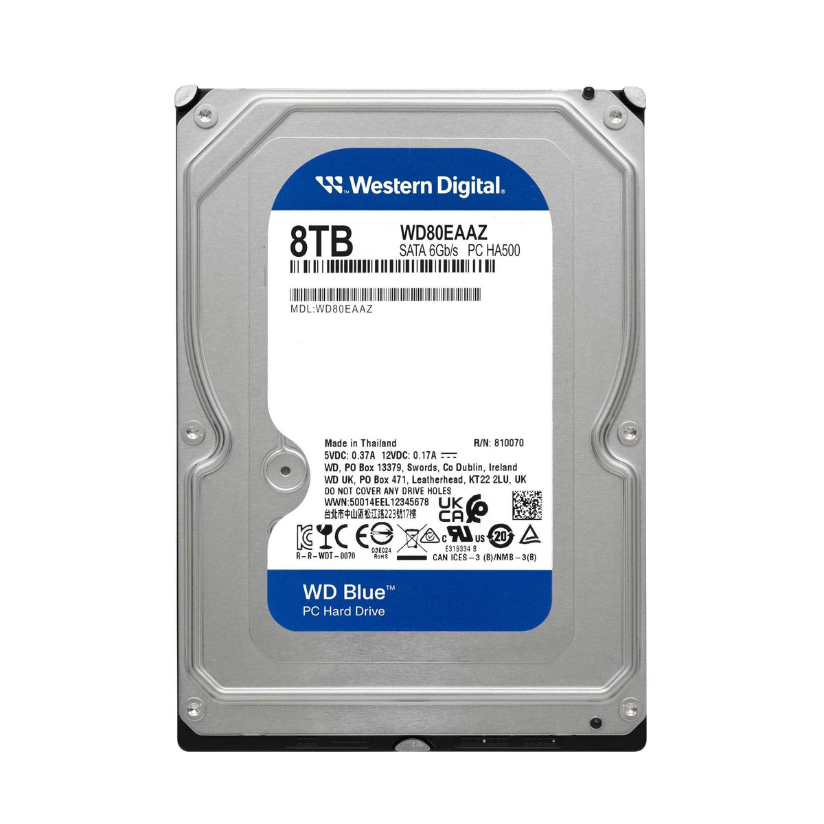 Western Digital 8TB WD Blue PC Internal Hard Drive HDD - 5640 RPM, SATA 6 Gb/s, 256 MB Cache, 3.5" - WD80EAAZ