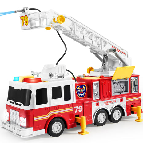 JOYIN Extra Large Kids Fire Truck Toys for Boys with 33-inch Ladder, Lights & Sprinkler Pump, Big Emergency Vehicle, Kids Toys for Age 3, 4, 5, 6, 7, Christmas Birthday Gift for Grandkids