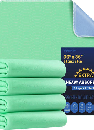 4 Pack 36" x 36" Extra Heavy Absorbency Washable Underpads Bed Pads | WaterProof Quick Drying Nursing Pads Incontinence, Reusable Washable Pee Pads for Dogs, Diaper Changing & Adults