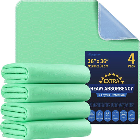 4 Pack 36" x 36" Extra Heavy Absorbency Washable Underpads Bed Pads | WaterProof Quick Drying Nursing Pads Incontinence, Reusable Washable Pee Pads for Dogs, Diaper Changing & Adults