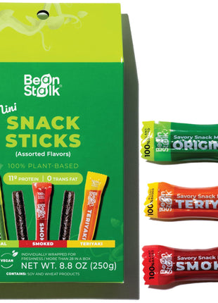 Bean Stalk Savory Vegan mini Snack Sticks - Assorted Flavors - Teriyaki | Smoked | Original