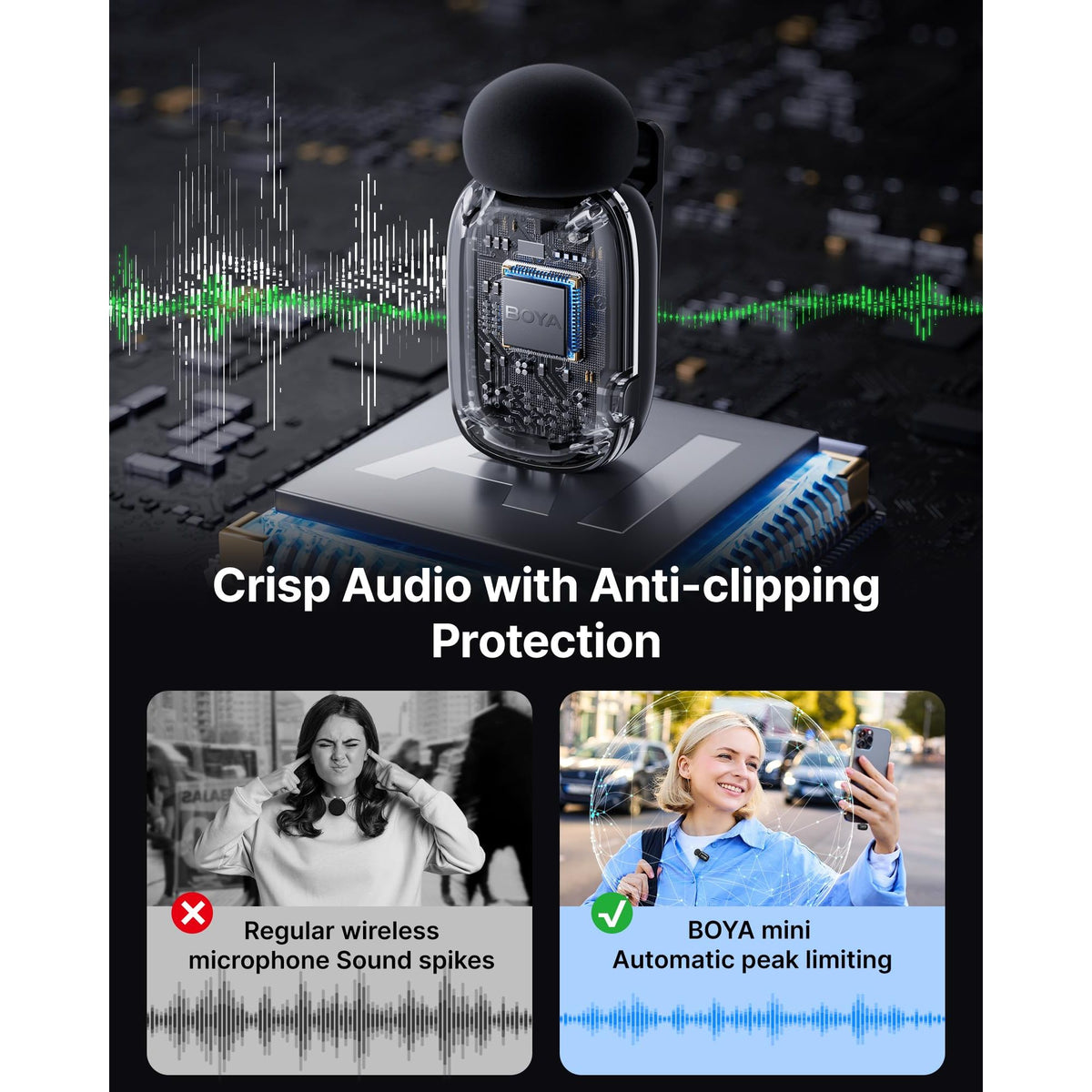 BOYA mini Wireless Lavalier Microphone for Android/Tablets/PC with USB C Plug,Noise Reduction,30H Battery Life with Charging Case,AI Voice Changer,Lapel Microphone Wireless for Video Recording Podcast