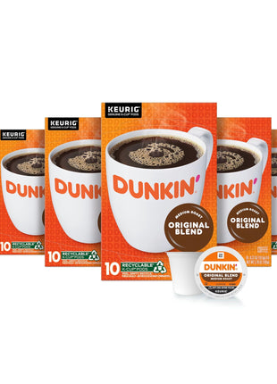 Dunkin' Original Blend Medium Roast Coffee, Keurig K-Cup Pods, 60 Count | 6 boxes of 10 single serve coffee pods each, Rich & smooth flavor, Made with arabica coffee, Shelf stable, SNAP EBT eligible
