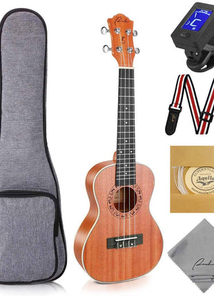 Ranch Concert Ukulele - Ukelele 23 inch Beginner Professional Kit with 12 Online Lessons, Gig Bag, Tuner, Strap, Aquila Strings Set