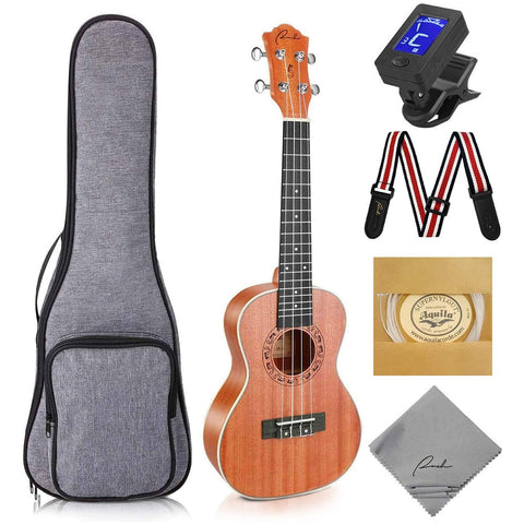 Ranch Concert Ukulele - Ukelele 23inch Beginner Professional Kit with 12 Online Lessons, Gig Bag, Tuner, Strap, Aquila Strings Set