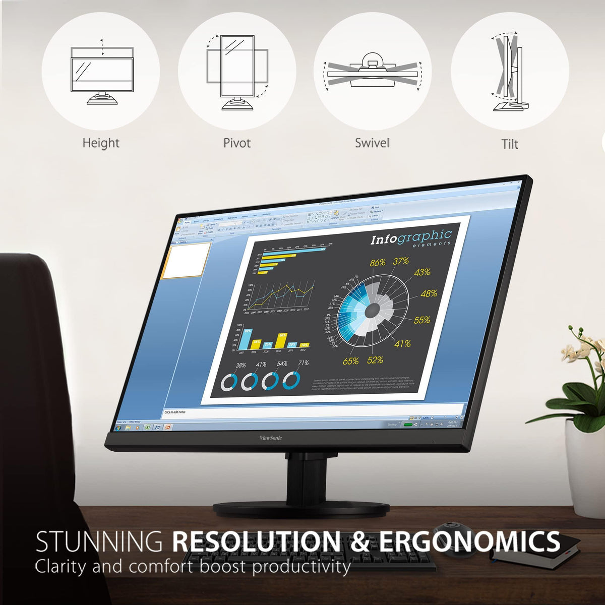 ViewSonic VA2447-MHJ 24 Inch Full HD 1080p Monitor with Advanced Ergonomics, FreeSync, 100Hz, Ultra-Thin Bezel, Eye Care, HDMI, VGA Inputs for Home and Office