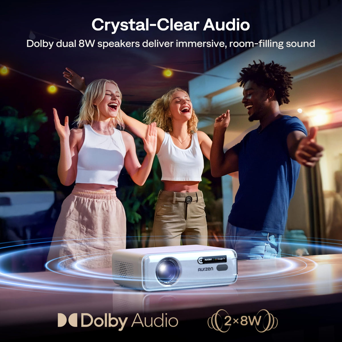 Aurzen EAZZE D1G 4K Supported Google TV Smart Projector with WiFi & Bluetooth, Auto Focus & Keystone, Dolby Audio, Zoom, Movie, Portable Mini Projector for Home & Outdoor Use