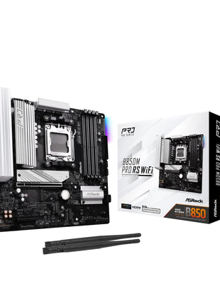 ASRock AMD B850M Pro RS WiFi 6E Socket AM5 Ryzen 9000, 8000 and 7000 Series DDR5 B850 up to 8000+ (OC) MHz 256GB Micro ATX Motherboard M.2 SATA3 6.0 Gb/s PCIe 5.0 Realtek 2.5G LAN BIOS Flashback