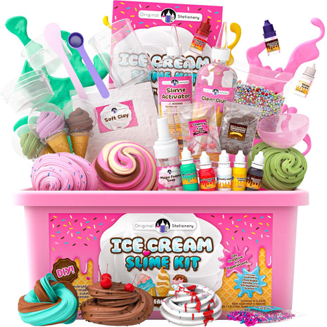 Original Stationery Ice Cream Slime Kit for Girls Toys, DIY Cherry-Scented Slime Making Set with 31 Pieces, Fun Arts and Crafts for Kids Ages 8-12, Birthday Gift