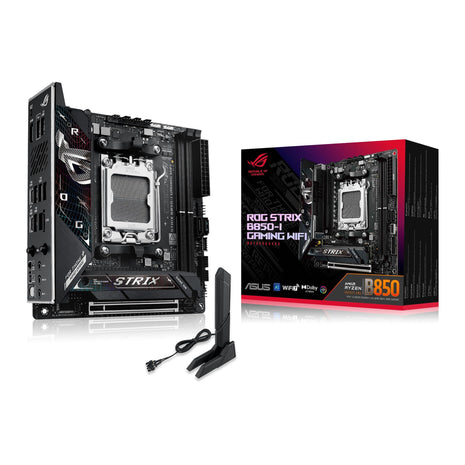 ASUS ROG Strix B850-I Gaming WiFi AMD AM5 B850 Mini-ITX mITX Motherboard 10+2+1 Stages, DDR5, 2.5G LAN, WiFi 7, 2X M.2, PCIe 5.0 x16, USB 20Gbps Type-C, AI Overclocking, AI Networking II, Aura Sync