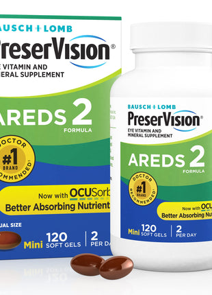 PreserVision AREDS 2 Eye Vitamins, #1 Eye Doctor Recommended Brand, Lutein and Zeaxanthin Supplement with Vitamin C, Vitamin E, Zinc, and Copper, 120 Softgels (Minigels)