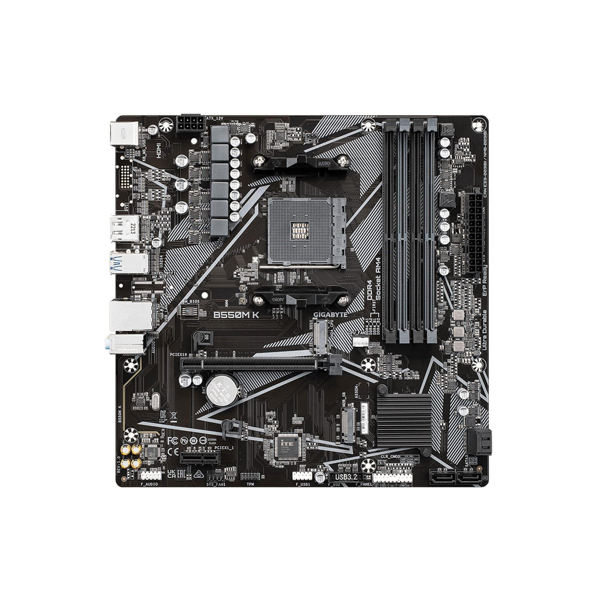 GIGABYTE B550M K Motherboard, Supports AMD AM4 Ryzen 5000 Processors, Micro-ATX, DDR4, Dual M.2, SATA 6Gb/s, Realtek GbE LAN, PCIe 4.0