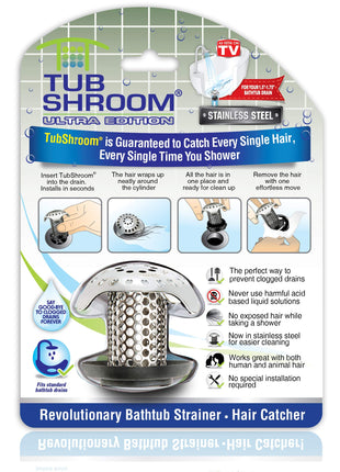 TubShroom Ultra Revolutionary Bath Tub Drain Protector Hair Catcher/Strainer/Snare Stainless Steel, Single Pack