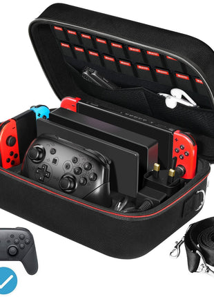 iVoler Carrying Storage Case for Nintendo Switch/Switch OLED Model (2021), Portable Travel All Protective Hard Messenger Bag Soft Lining 18 Games for Switch Console Pro Controller & Accessories Black