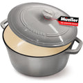 Mueller 6 Quart Enameled Cast Iron Dutch Oven, Heavy-Duty Casserole and Braiser Pan with Lid and Knob, Safe for All Cooktops