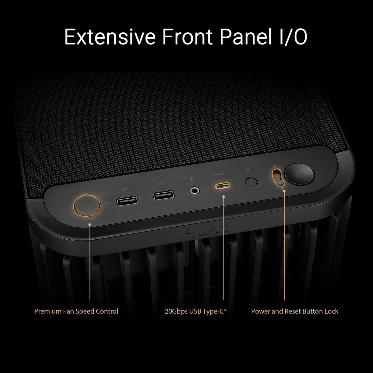 ASUS ProArt PA401 Wood Edition ATX Mid-Tower Case – Tempered Glass, FSC-Certified Wooden Front Panel, Dual 160mm Fans, Power & Reset Button Lock, USB-C 20Gbps, Detachable PSU Bracket