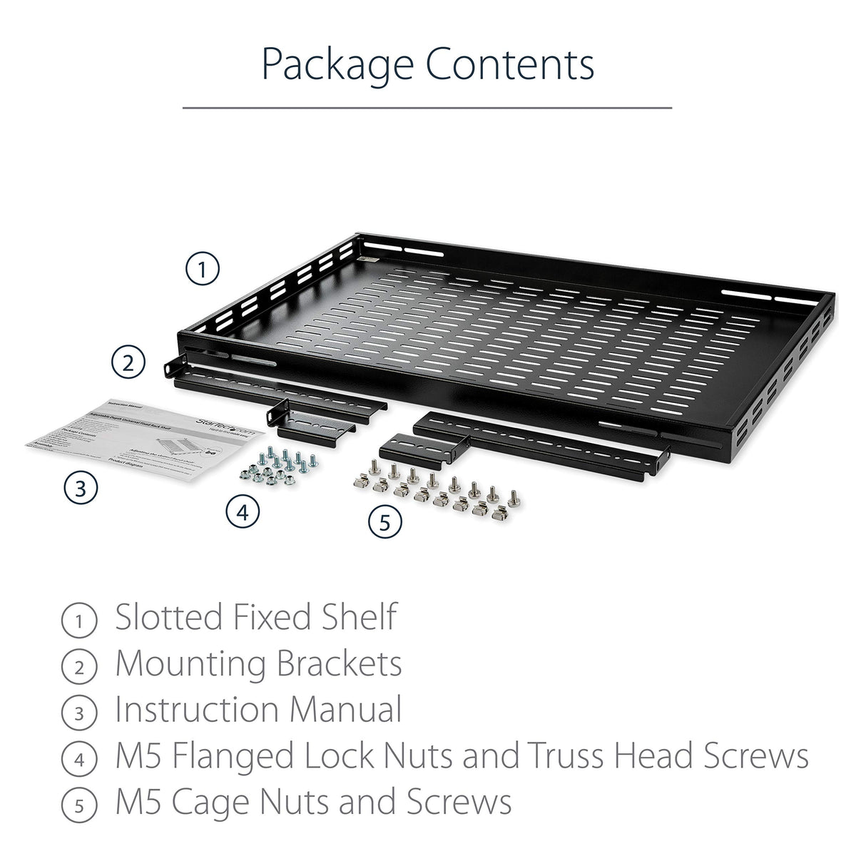 StarTech.com 1U Adjustable Vented Server Rack Mount Shelf - 175lbs - 19.5 to 38in Adjustable Mounting Depth Universal Tray for 19" AV/ Network Equipment Rack - 27.5in Deep , TAA (ADJSHELF)