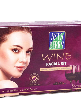 Astaberry Wine Facial Kit Medium 5 Steps with Serum For Women | Remove Wrinkles & Glowing Skin | Goodness Of Red Grape Extracts | Aloe Vera Extract & Olive Oil | For All Type Skin, 270 ml