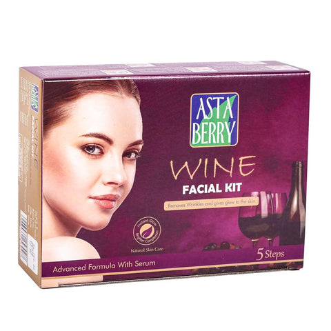 Astaberry Wine Facial Kit Medium 5 Steps with Serum For Women | Remove Wrinkles & Glowing Skin | Goodness Of Red Grape Extracts | Aloe Vera Extract & Olive Oil | For All Type Skin, 270 ml
