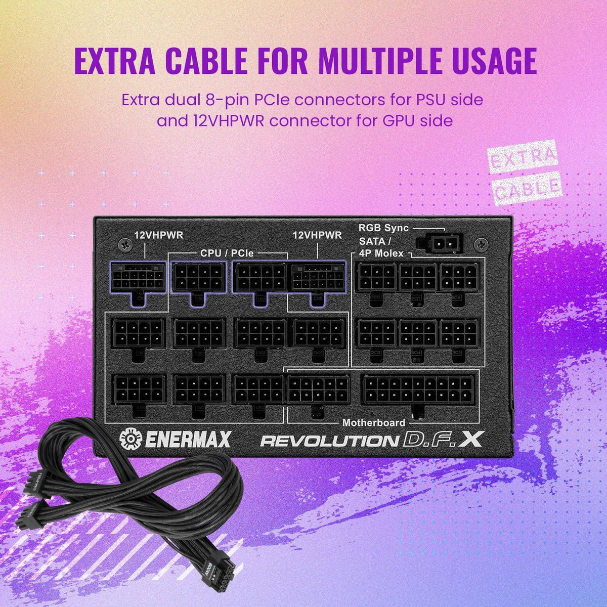 ENERMAX Revolution D.F. X 1350W ARGB, 80 Plus Gold Full Modular Power Supply, ATX 3.0 & PCIe 5 Ready, 600W 12VHPWR Connectors, 100% Japanese Capacitors - ECO Mode - 10 Year Warranty