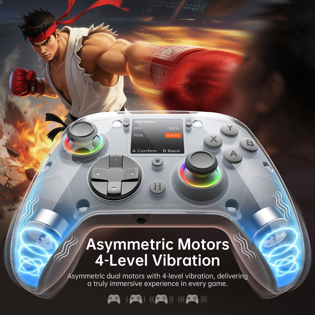 GUSGU G7 Wireless Gaming Controller with Interactive Screen, 1000Hz Polling Rate, Hall Joysticks & Triggers, 4 Programmable Buttons, Compatible with PC, Switch, PS4, iOS, Android, Gray
