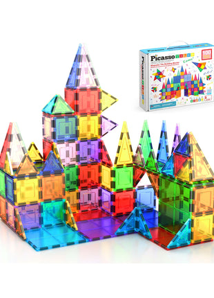 PicassoTiles 100 Piece Set 100pcs Magnet Building Tiles Clear Magnetic 3D Blocks Construction Playboards, Creativity Beyond Imagination, Inspirational, Recreational, Educational Conventional