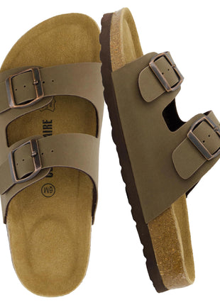 CUSHIONAIRE Lane Cork Footbed Womens Sandals Comfortable Double Buckle Slip On Sandals for Women with Arch Support and Classic Two Strap Design