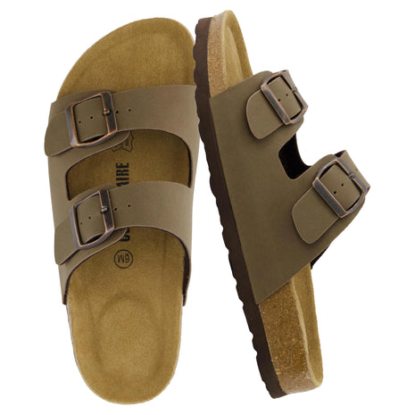 CUSHIONAIRE Lane Cork Footbed Womens Sandals Comfortable Double Buckle Slip On Sandals for Women with Arch Support and Classic Two Strap Design