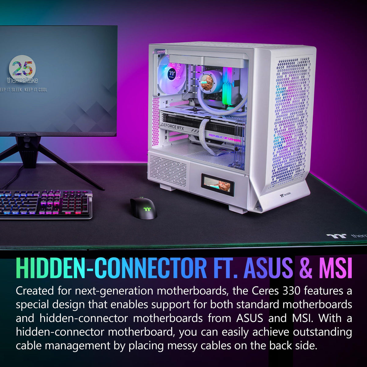 Ceres 330 TG ARGB Snow Mid Tower E-ATX Case Supports Hidden-Connector Motherboard; Preinstalled 2 x CT140 ARGB Fans; Rotational PCIe Slots; CA-1Y2-00M6WN-01; 3 Year Warranty