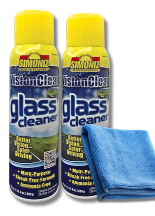 Simoniz Vision Clear Glass Cleaner Streak Free (2-pack) 19oz + LARGE Microfiber Polish Cloth COMBO