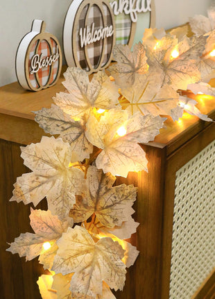 Timer   2 Pack Fall Decor Fall Garland with Lights Fall Decorations for Home, Lighted Maples Leaves Garland Total 13Ft 40LED Battery Operated Halloween Thanksgiving Decor Home Indoor Outdoor Christmas