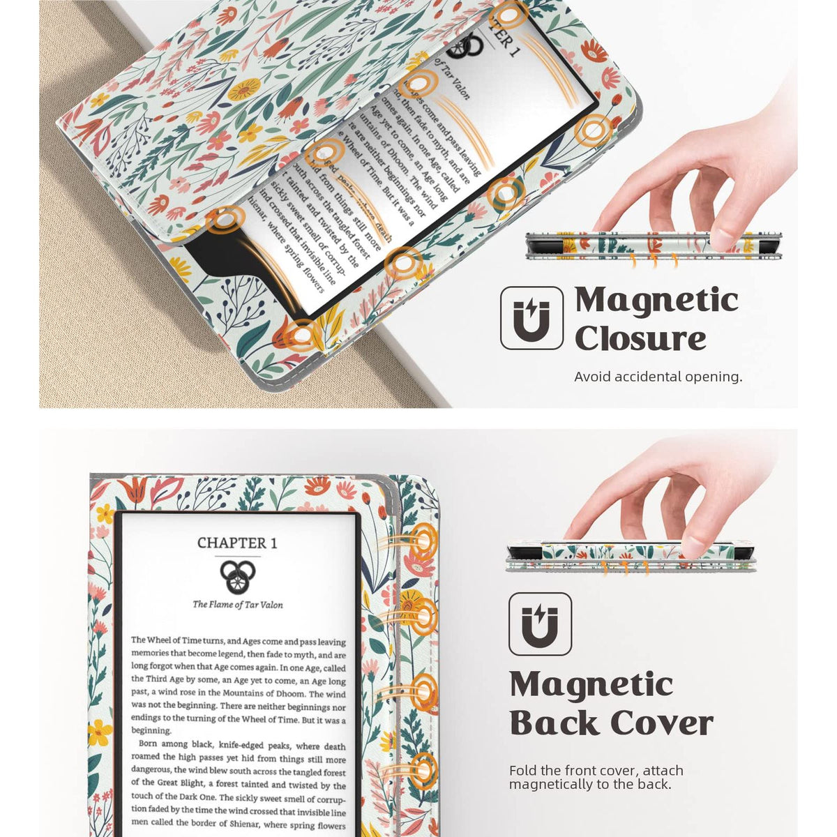 MoKo Case Fits All-New 6" Kindle (11th Generation, 2024/2022 Release)(10/8th Gen,2019/2016), Ultra Lightweight PU Shell Cover with Auto Wake/Sleep for Kindle 2024, Flowers