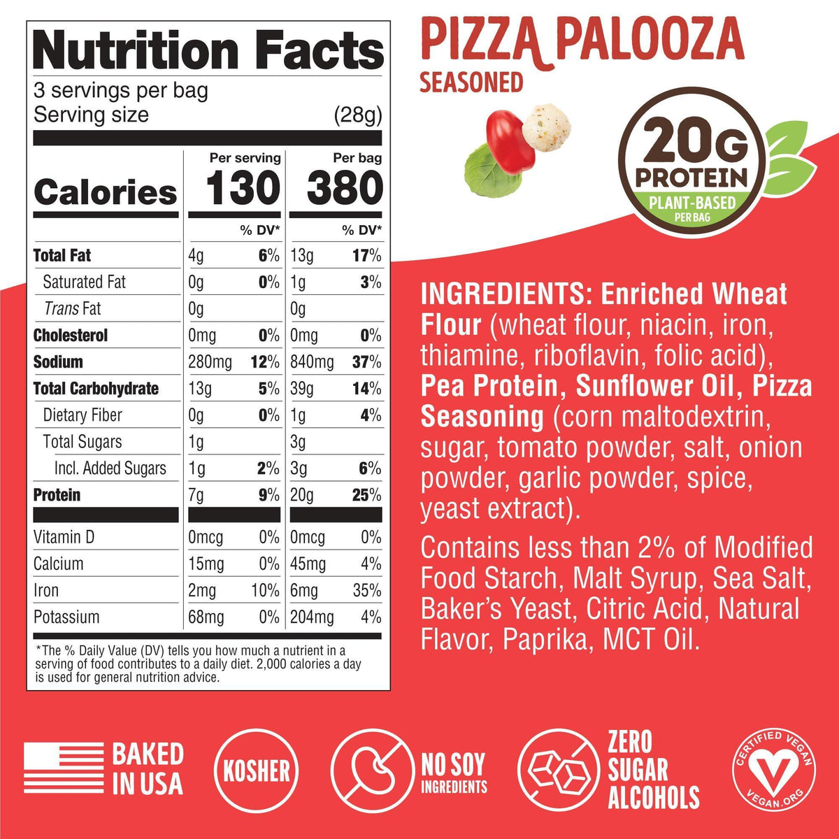 Lenny & Larry's Pizza Palooza FITZELS- Savory Pretzel Snacks Incredibly Tasty High Protein, Salty, Vegan 20 g's of Plant Based Protein 8 (eight) Bags, 3 oz Each