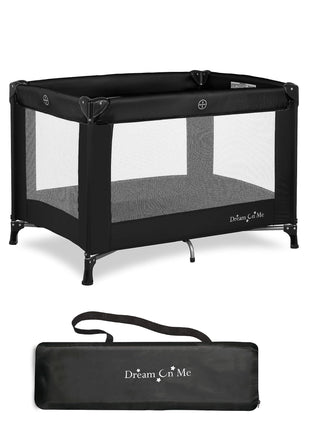 Dream On Me Nest Portable Playard, Lightweight, Foldable, Carry Bag, Black | Breathable Mesh Sides, ASTM Tested for Infants & Toddlers, 30 Lb Limit, Removable 1" Mattress Pad, For Indoor & Outdoor Use