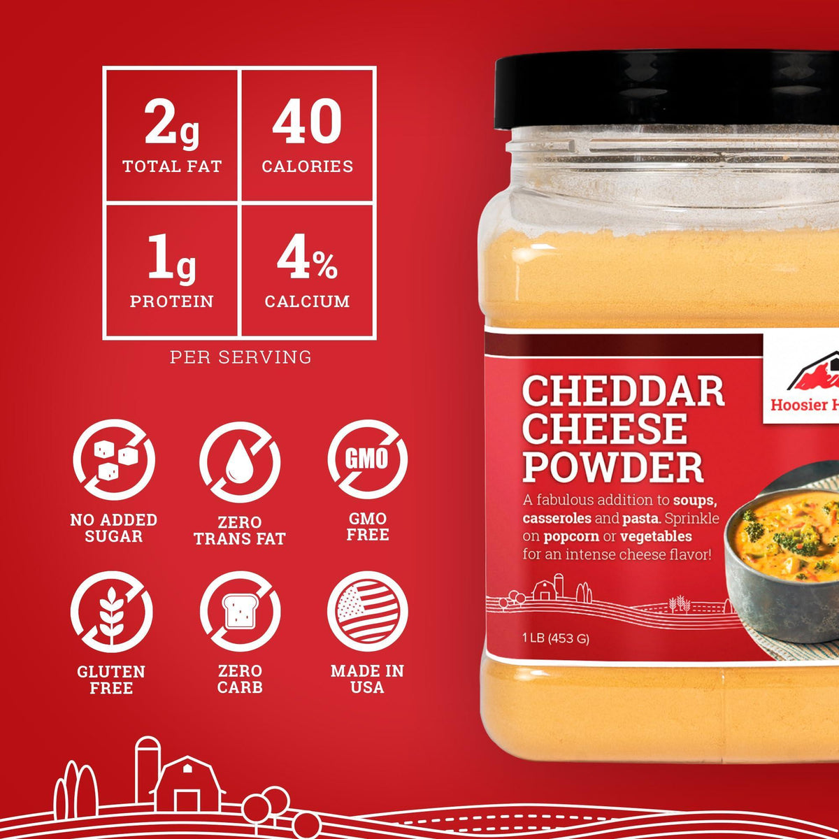 Hoosier Hill Farm Cheddar Cheese Powder, 1LB (Pack of 1)