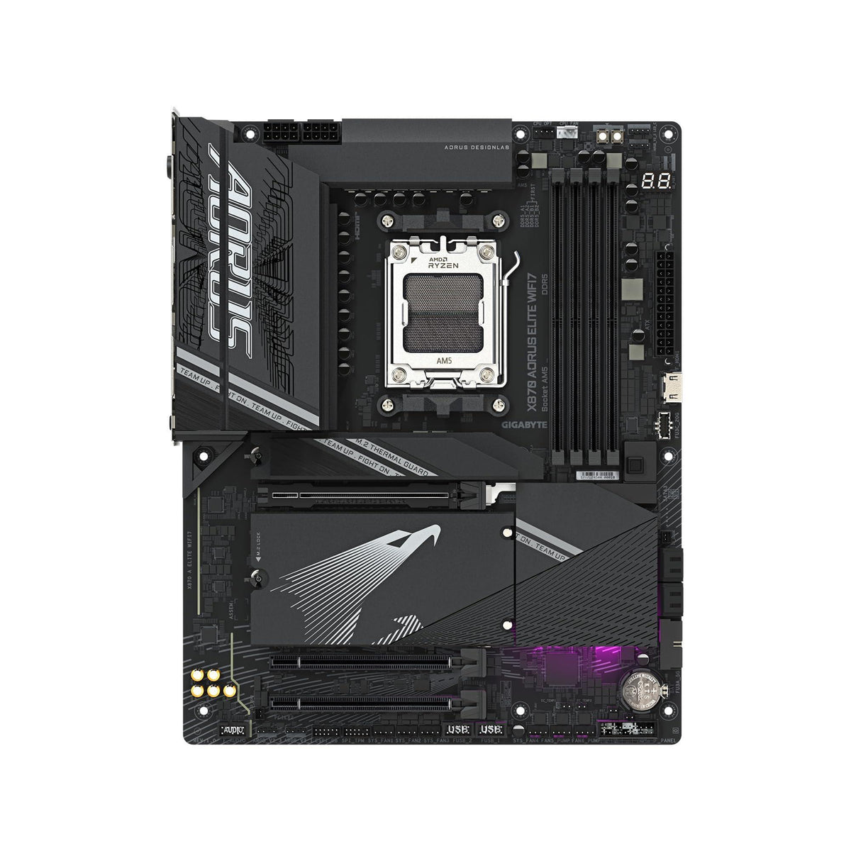 GIGABYTE X870 AORUS Elite WIFI7 AMD AM5 LGA 1718 Motherboard, ATX, DDR5, 4X M.2, PCIe 5.0, USB4, WIFI7, 2.5GbE LAN, EZ-Latch, 5-Year Warranty