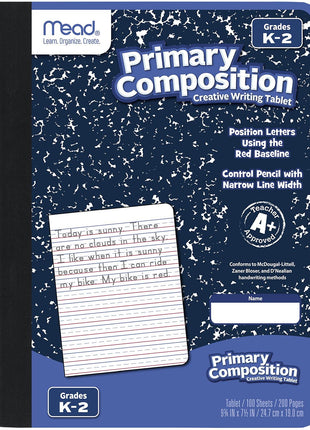 Mead Primary Composition Book, Primary Ruled Journal, Grades K-2, 7-1/2 inch x 9-3/4 inch, 100 Sheets, Blue Marble (09902)