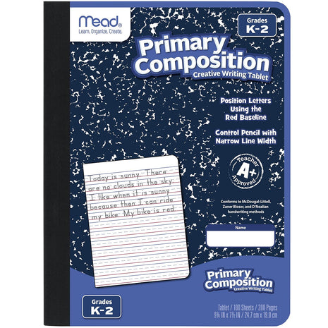 Mead Primary Composition Book, Primary Ruled Journal, Grades K-2, 7-1/2 inch x 9-3/4 inch, 100 Sheets, Blue Marble (09902)