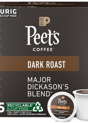 Peet's Coffee, Dark Roast Keurig K-Cup Pods, 100% Arabica Coffee - Major Dickason's Blend 75 Count (1 Box of 75 Pods)
