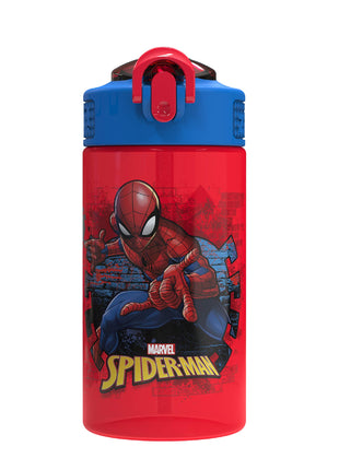 Zak Designs Marvel SpiderMan Kids Spout Cover and Built-in Carrying Loop Made of Plastic, Leak-Proof Water Bottle Design (16 oz, BPA-Free)